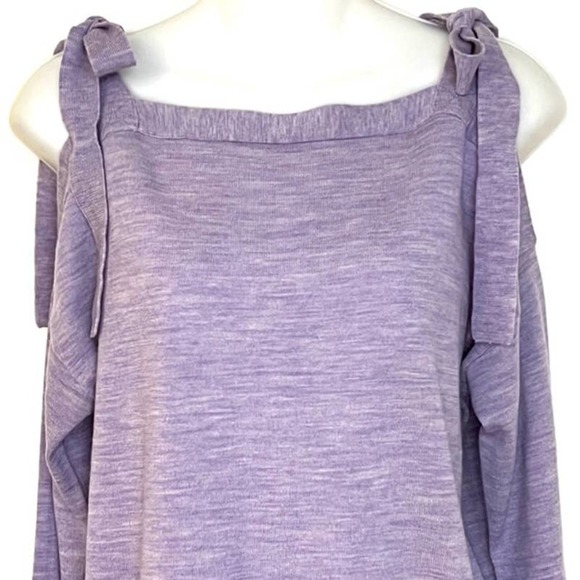 J. CREW LAVENDER MERINO WOOL COLD SHOULDER SWEATER WITH BOWS SIZE SMALL - Picture 2 of 11